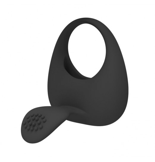 Чёрное эрекционное кольцо с вибрацией и клиторальным язычком