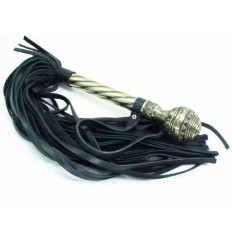 Чёрная многохвостая плеть с кованой рукоятью - 40 см.