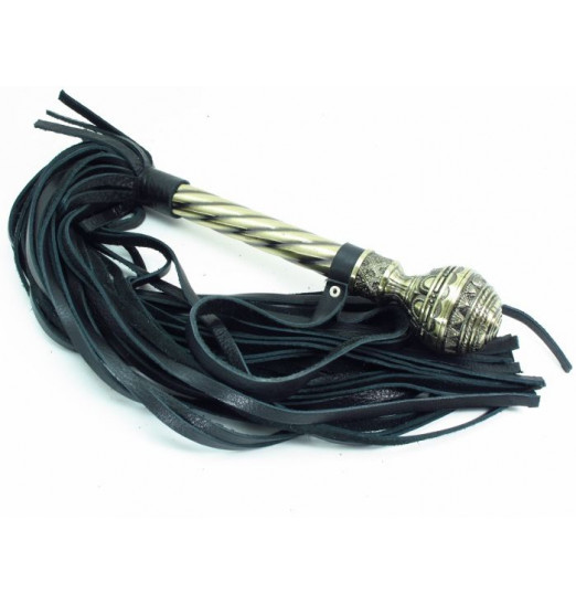 Чёрная многохвостая плеть с кованой рукоятью - 40 см.