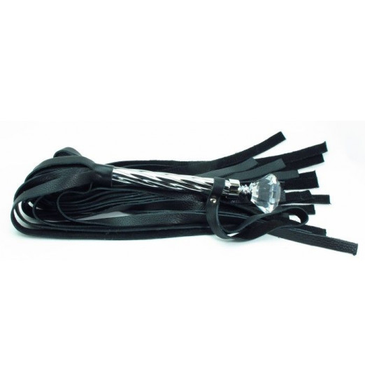 Чёрная плеть из кожи с широкими хвостами и набалдашником Чёрная плеть из кожи с широкими хвостами и набалдашником