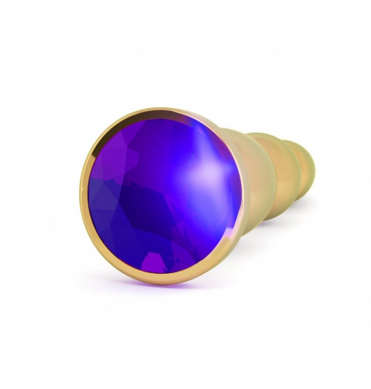 Золотистая анальная пробка-ёлочка с фиолетовым кристаллом - 14 см.