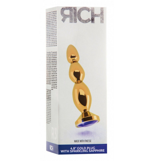 Золотистая анальная пробка-ёлочка с фиолетовым кристаллом - 14 см.