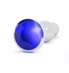 Серебристая анальная пробка с фиолетовым кристаллом - 14 см.