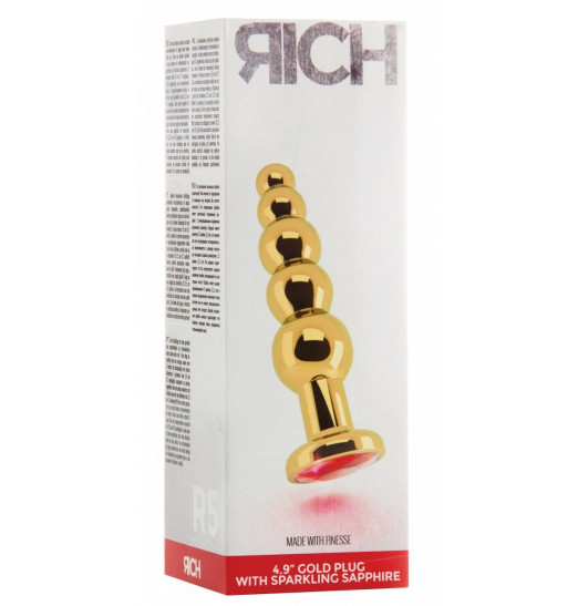 Золотистая анальная ёлочка с красным кристаллом - 14,5 см.