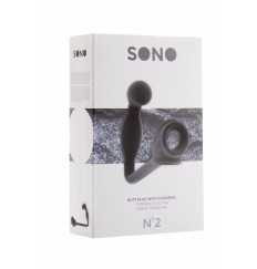 Чёрная анальная пробка с эрекционным кольцом SONO №2 - 11,4 см.