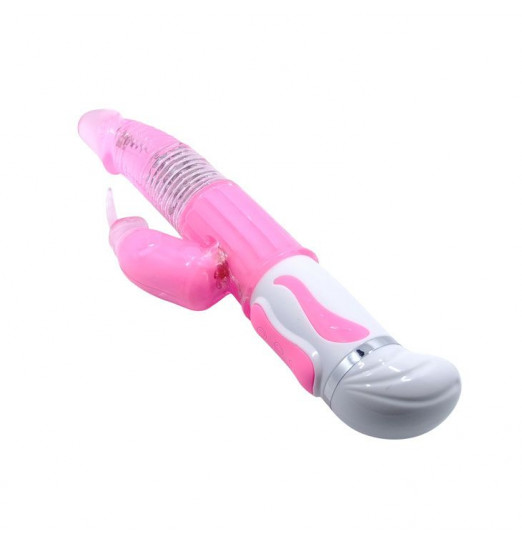 Розовый вибромассажер-ротатор со стимулятором клитора - 28 см. Розовый вибромассажер-ротатор со стимулятором клитора - 28 см.