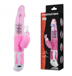 Розовый вибромассажер-ротатор со стимулятором клитора - 28 см.
