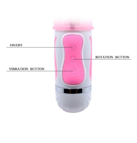Розовый вибромассажер-ротатор со стимулятором клитора - 28 см. Розовый вибромассажер-ротатор со стимулятором клитора - 28 см.