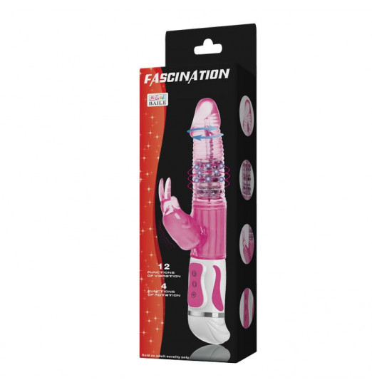 Розовый вибромассажер-ротатор со стимулятором клитора - 28 см. Розовый вибромассажер-ротатор со стимулятором клитора - 28 см.