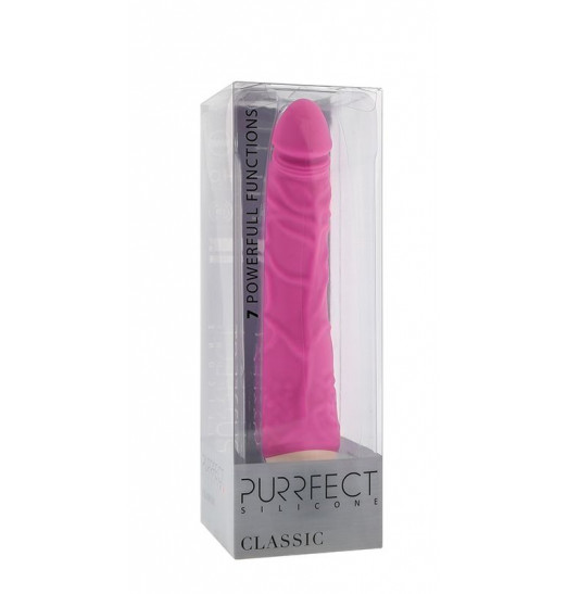 Розовый вибратор-реалистик с венками PURRFECT SILICONE CLASSIC 7.1INCH PINK  - 18 см.