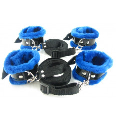 Набор на кровать с синим мехом BDSM Light