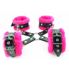 Набор фиксаторов краб с розовым мехом BDSM Light