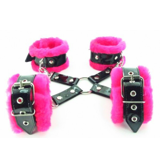 Набор фиксаторов краб с розовым мехом BDSM Light