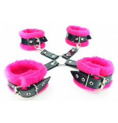 Набор фиксаторов краб с розовым мехом BDSM Light