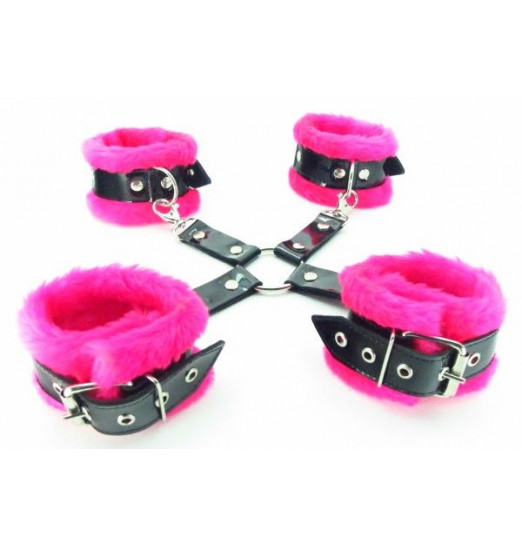 Набор фиксаторов краб с розовым мехом BDSM Light