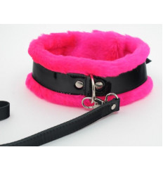 Ошейник с поводком и розовым мехом BDSM Light