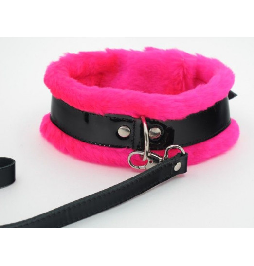 Ошейник с поводком и розовым мехом BDSM Light