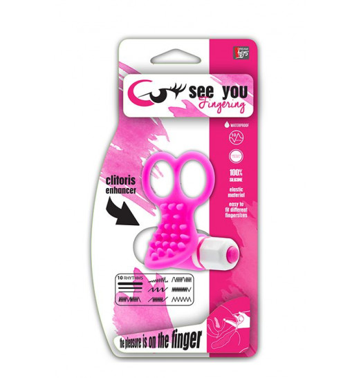 Розовый вибростимулятор с петлями для пальцев SEE YOU FINGERING PINK