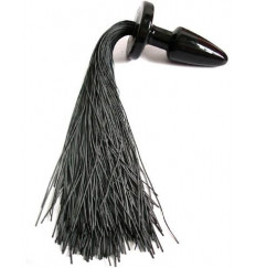 Анальная пробка с длинным черным хвостом - 11 см.