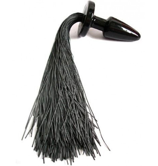Анальная пробка с длинным черным хвостом - 11 см.