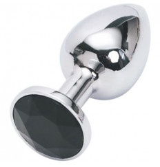 Серебристая анальная пробка с черным кристаллом - 7,6 см. Серебристая анальная пробка с черным кристаллом - 7,6 см.