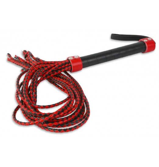 Красно-чёрная плеть-многохвостка с гладкой рукоятью - 77 см.