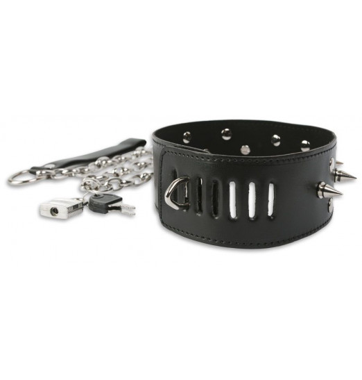 Широкий ошейник с шипами и поводком Широкий ошейник с шипами и поводком