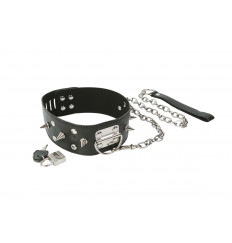 Широкий ошейник с шипами и поводком