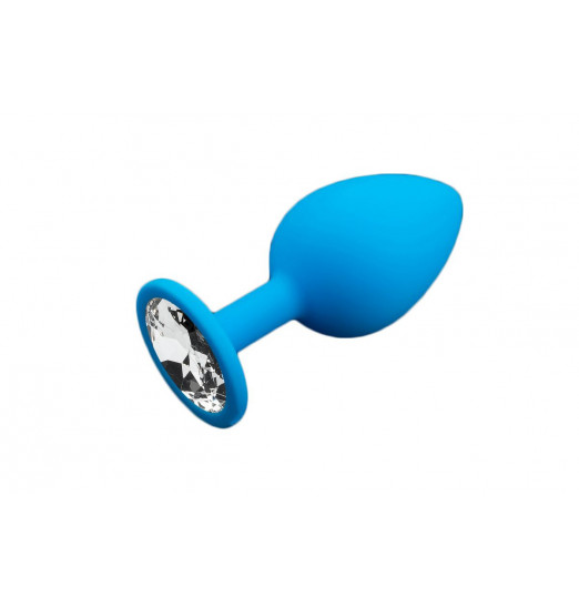 Большая голубая силиконовая пробка с прозрачным кристаллом - 9 см.