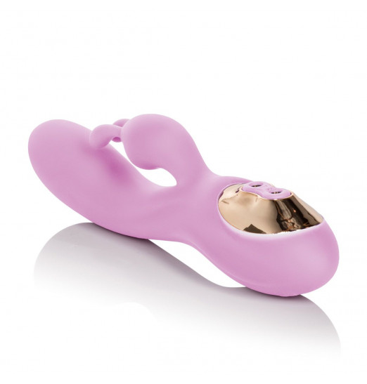 Сиреневый вибромассажер со стимуляцией клитора Katharine - 21 см.