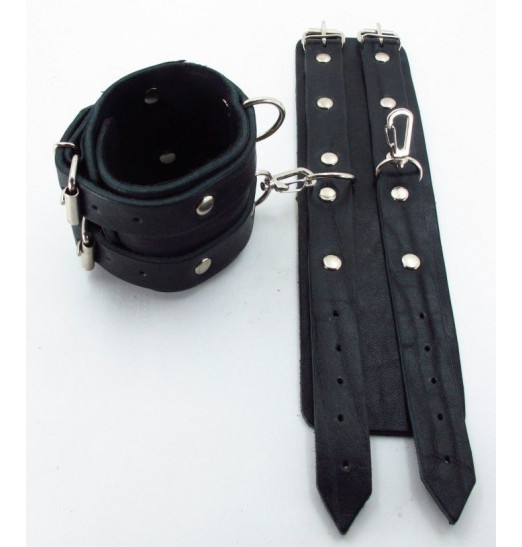 Широкие черные наручники с двумя ремешками