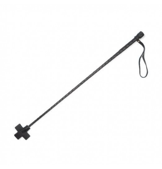 Чёрный кожаный стек с крестообразным наконечником - 70 см.