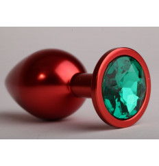 Красная анальная пробка с зеленым стразом - 8,2 см.