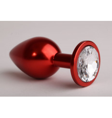 Красная анальная пробка с прозрачным стразом - 8,2 см.