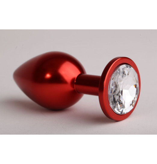 Красная анальная пробка с прозрачным стразом - 8,2 см.