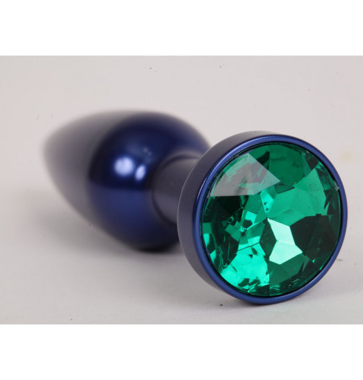 Большая синяя анальная пробка с зеленым стразом - 11,2 см.