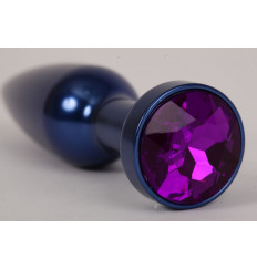 Большая синяя анальная пробка с фиолетовым стразом - 11,2 см.