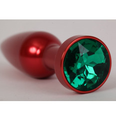 Большая красная анальная пробка с зеленым стразом - 11,2 см.