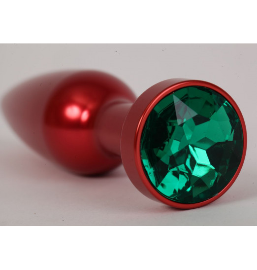 Большая красная анальная пробка с зеленым стразом - 11,2 см.