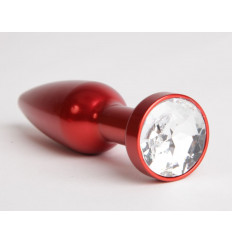 Большая красная анальная пробка с прозрачным стразом - 11,2 см.