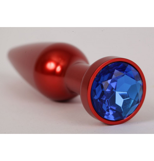 Большая красная анальная пробка с синим стразом - 11,2 см.