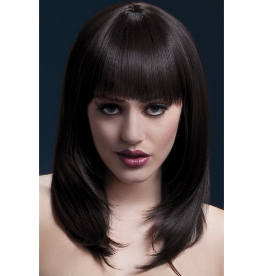 Парик брюнетки с чёлкой, длиной до плеч