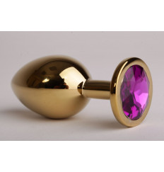 Золотистая анальная пробка с фиолетовым кристаллом - 9,5 см.