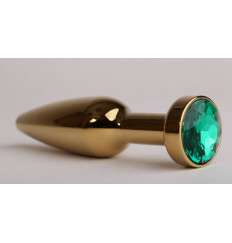 Золотистая анальная пробка с зеленым кристаллом - 11,2 см.