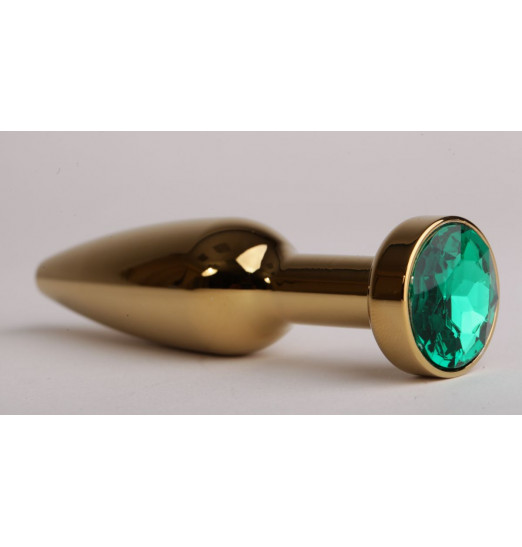Золотистая анальная пробка с зеленым кристаллом - 11,2 см.