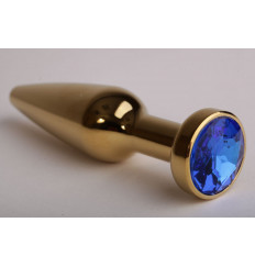 Золотистая анальная пробка с синим кристаллом - 11,2 см.