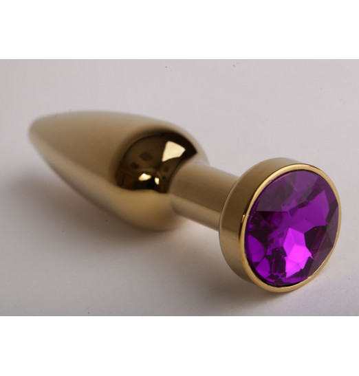 Золотистая анальная пробка с фиолетовым кристаллом - 11,2 см.