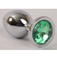 Серебристая анальная пробка с зеленым стразом - 8,2 см. Серебристая анальная пробка с зеленым стразом - 8,2 см.