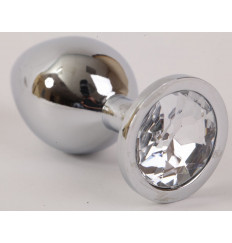 Серебристая анальная пробка с прозрачным стразом - 9,5 см. Серебристая анальная пробка с прозрачным стразом - 9,5 см.