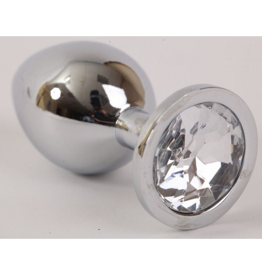 Серебристая анальная пробка с прозрачным стразом - 9,5 см.
